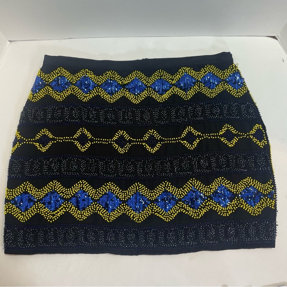 English Rose Black and Blue Patterned Women's Skirt beaded/sequin. Size M.